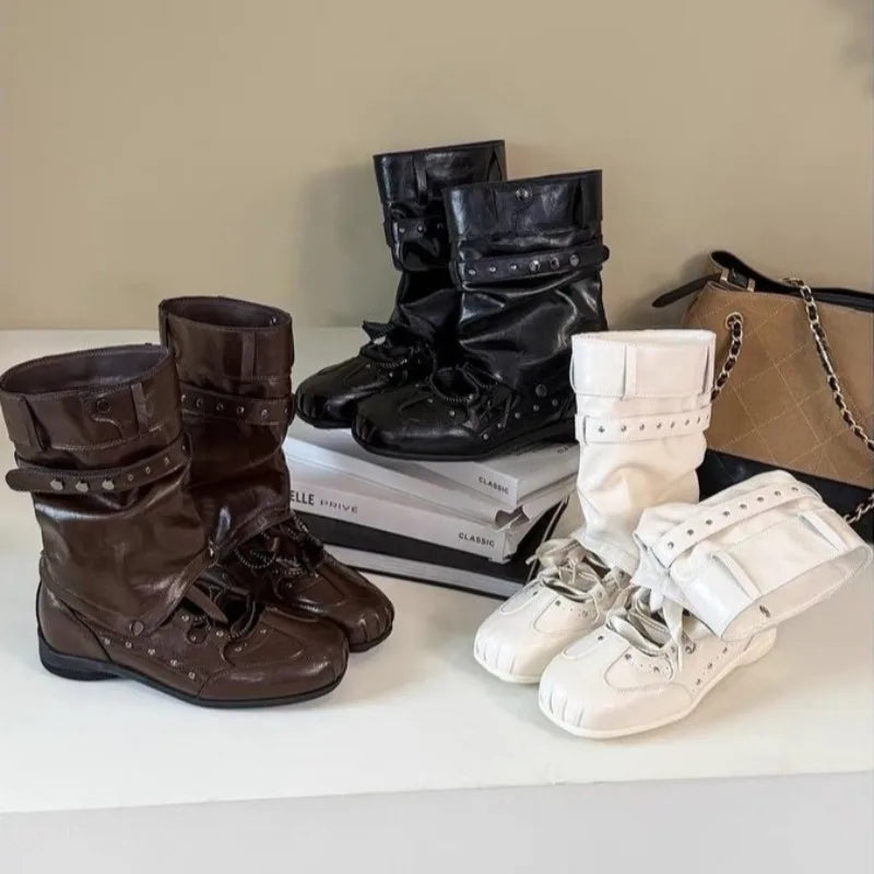 Women's 2-in-1 Flat Ballet Boots | Korean Mary Jane Slip-On Flat Convertible Boots Axl