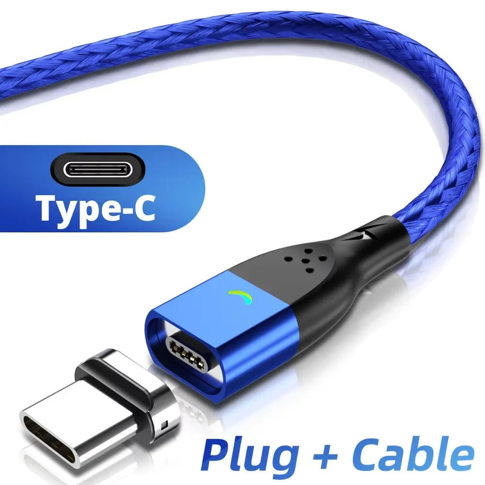 GUUGEI Magnetic USB-C & Micro USB Charging Cable for Android Magnetic Charging Cable Axl TypeC Blue Cable 2M