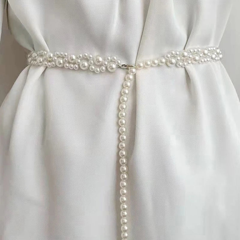Elegant Pearl Waist Belt – Crystal Chain Dress Belt for Women Pearl Waist Belt Axl