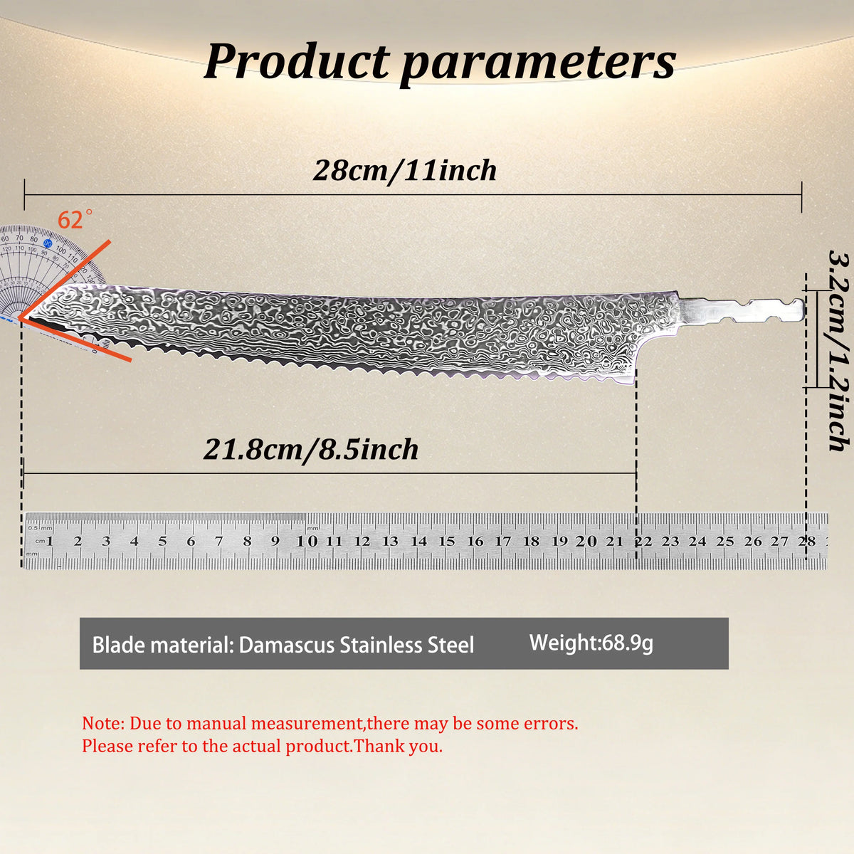 Damascus Steel Bread Knife Blank Blade – DIY Hand Forged Knife Blank Blade Axl
