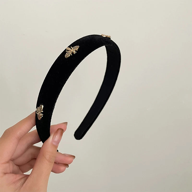 Retro Bee Wide Velvet Headband – French Style Hair Hoop for Women Fashion Headband Axl