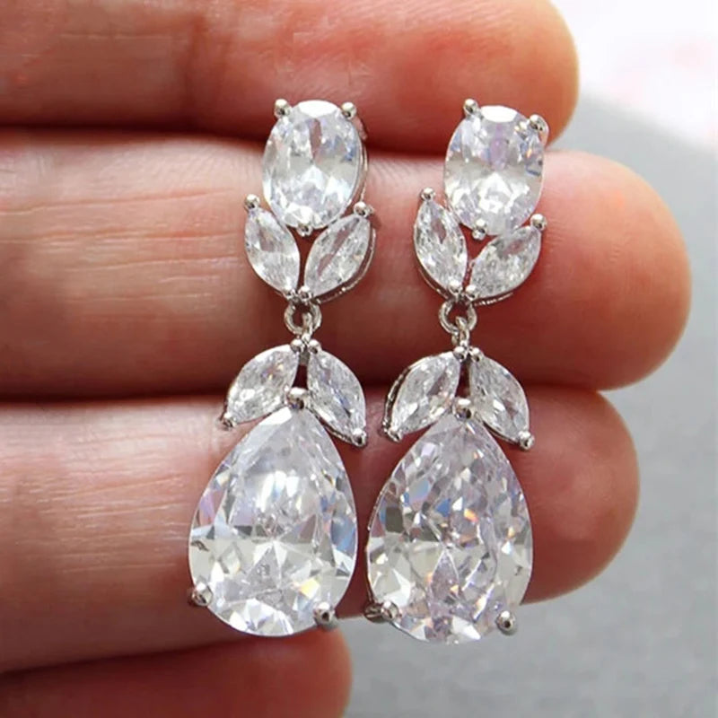 Huitan Cubic Zirconia Dangle Earrings – Silver Drop CZ Jewelry Drop Dangle Earrings Axl