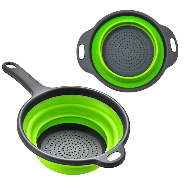 Foldable Silicone Colander Set – 2-Piece Collapsible Strainer Silicone Colander Set Axl Green Set