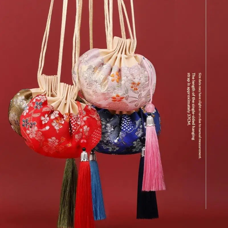 Chinese Brocade Drawstring Sachet Bag | Tassel Flower Pouch Drawstring Sachet Pouch Axl