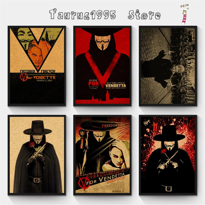 V for Vendetta Vintage Kraft Paper Movie Poster – Wall Art Movie Wall Poster Axl