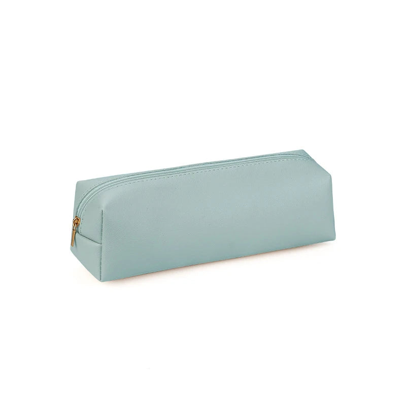 Large Capacity PU Leather Pencil Bag – Zipper Stationery Case Pencil Bag Axl Light blue