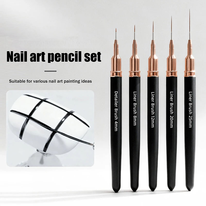 5-Piece Nail Art Liner Brush Set – Fine Detail Manicure Pens Nail Art Brushes Axl