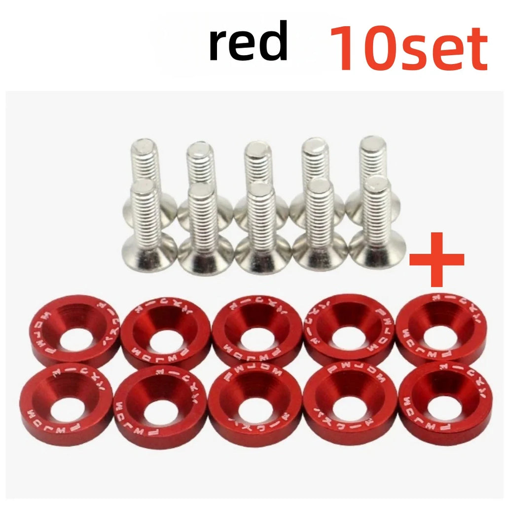 10-Set Car Metal Fender Washer & Bumper Fastener Kit Automotive Fastener Kit Axl Red-10set