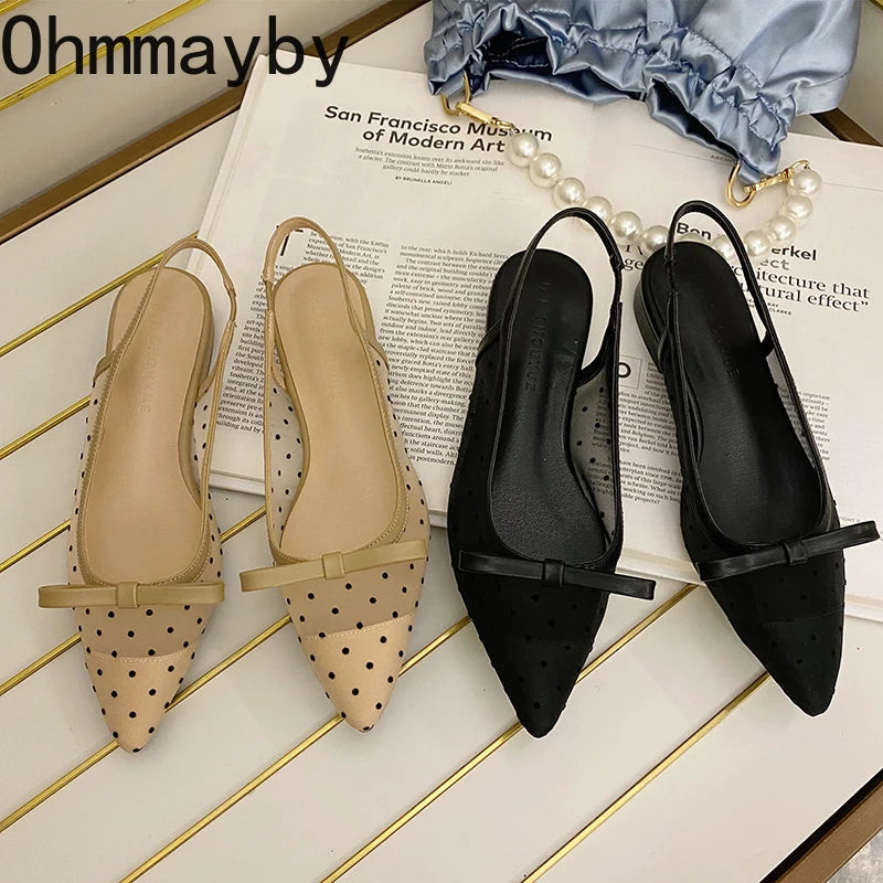Women's Butterfly-Knot Mesh Pointed Toe Flat Sandals Women's Flat Sandals Axl