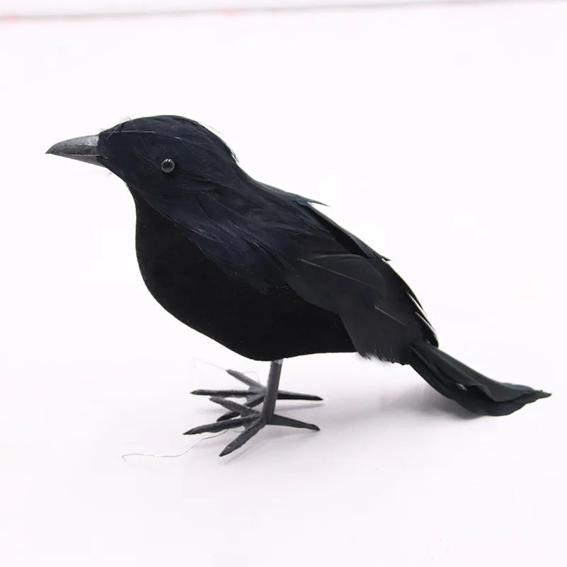 Realistic Black Crow Decoy | Feathered Bird Repellent & Decor Garden Bird Decoy Axl 1pc