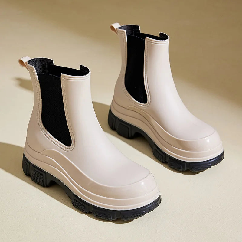 YBQJOO Women's Waterproof Rain Boots – Slip-On Ankle Boots Women's Rain Boots Axl Khaki 41