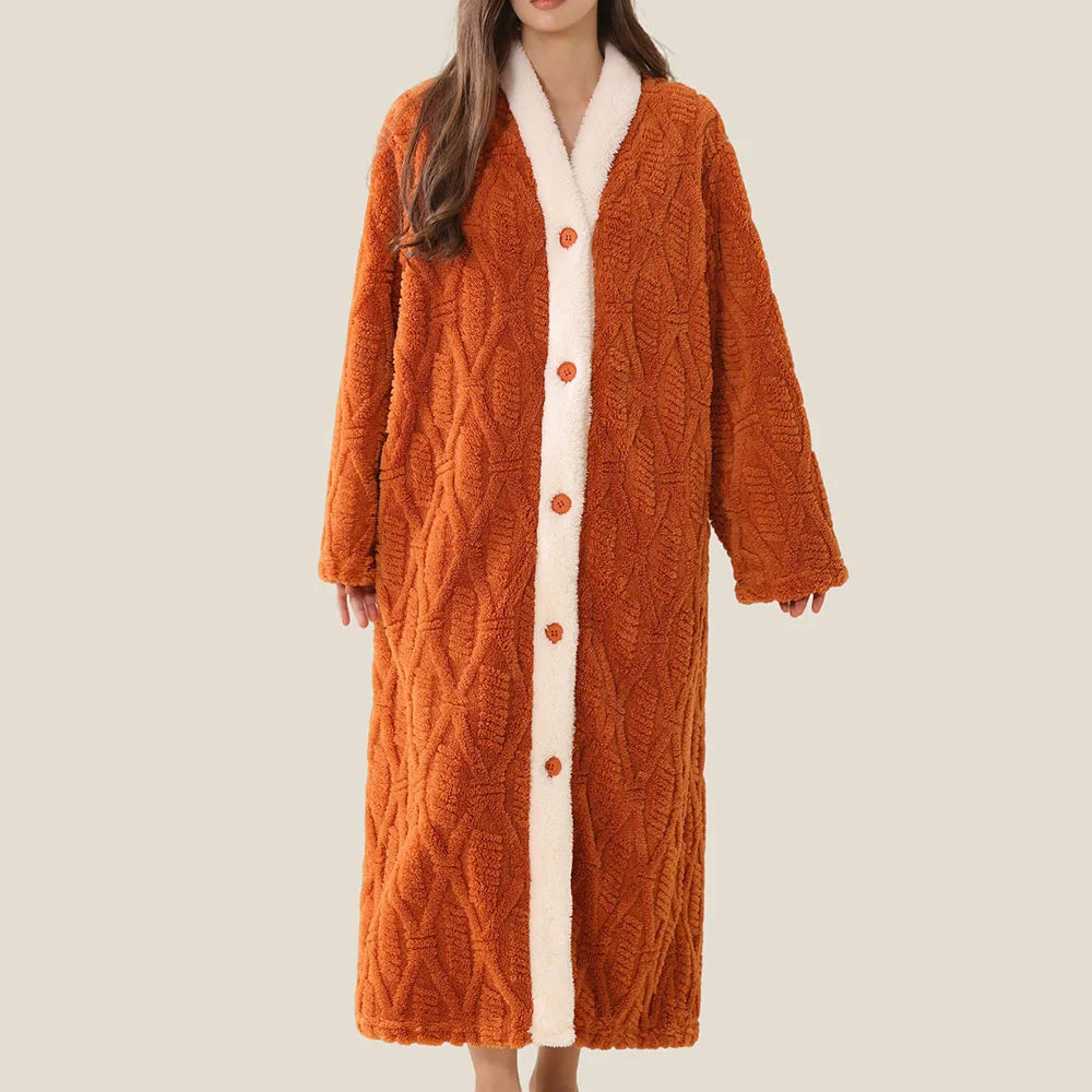 Women's Flannel Robe – Soft V-Neck Button Long Nightgown Women's Flannel Robe Axl orange L