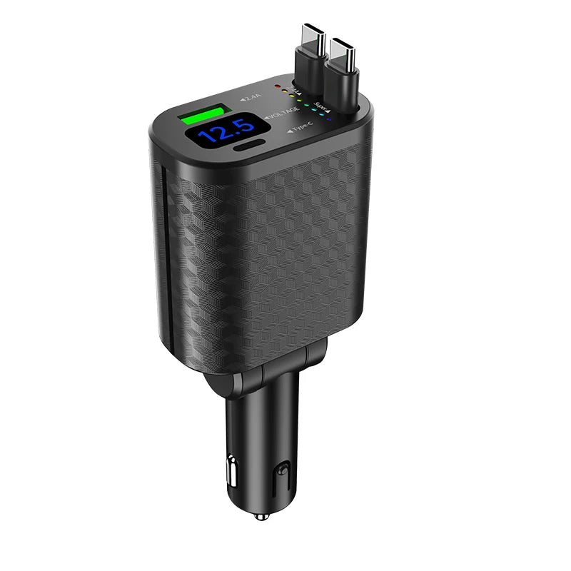 4-in-1 Retractable Car Charger – Digital Display & Fast Charging Car Phone Charger Axl 1pcs