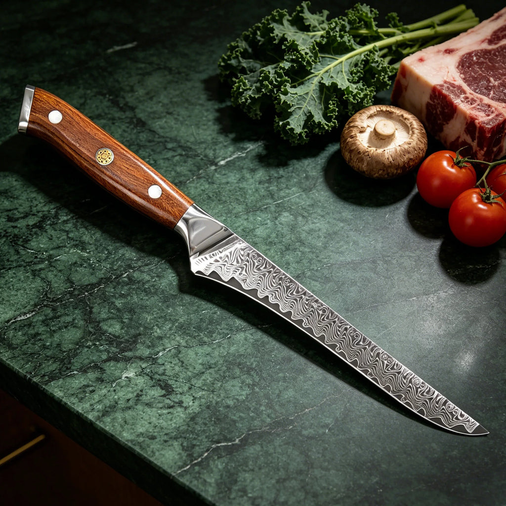 Damascus Steel Boning Knife – Sharp Wood Handle Chef Knife Damascus Boning Knife Axl
