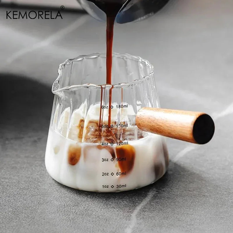 KEMORELA Wooden Handle Glass Milk Cup 90/120/180ml Coffee Jug Glass Milk Jug Axl