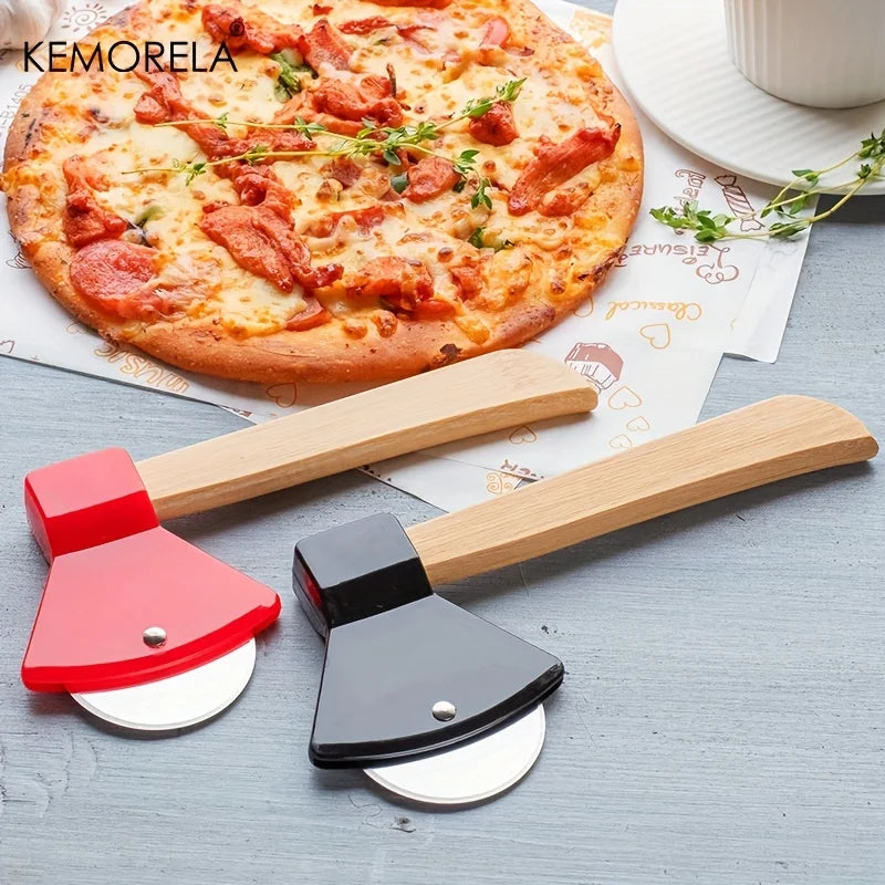 KEMORELA Stainless Steel Pizza Cutter – Ax Knife Wooden Handle Pizza Cutter Axl