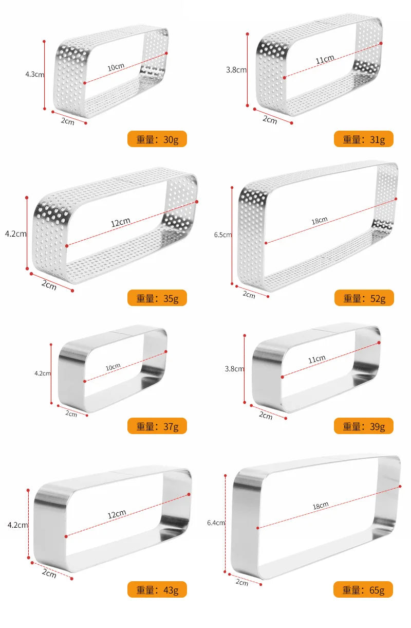 304 Stainless Steel Rectangle Tart Ring & Mousse Cake Mold Cake Ring Mold Axl
