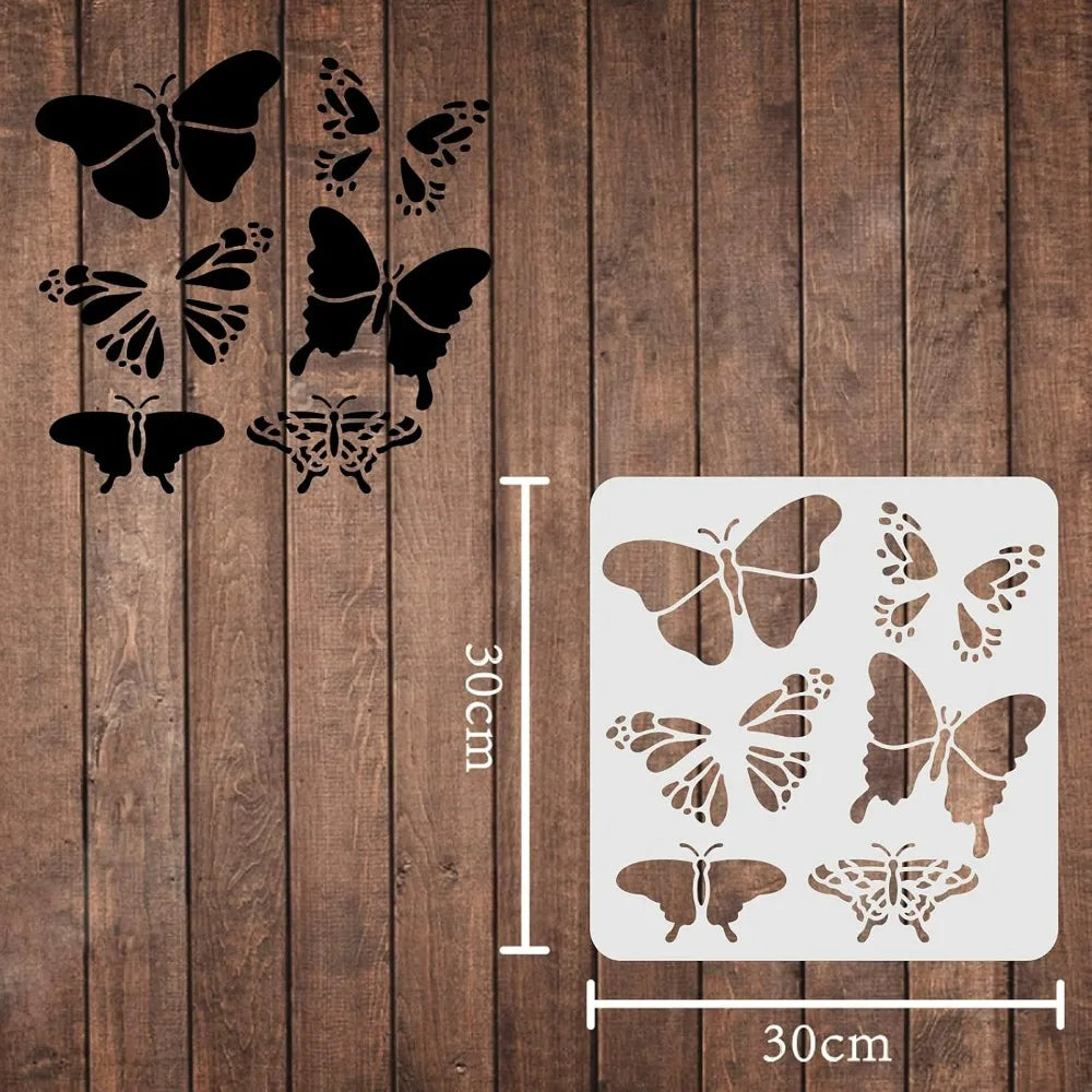 Butterfly Stencils 11.8" Square – 6 Reusable PET Patterns Craft Painting Stencil Axl