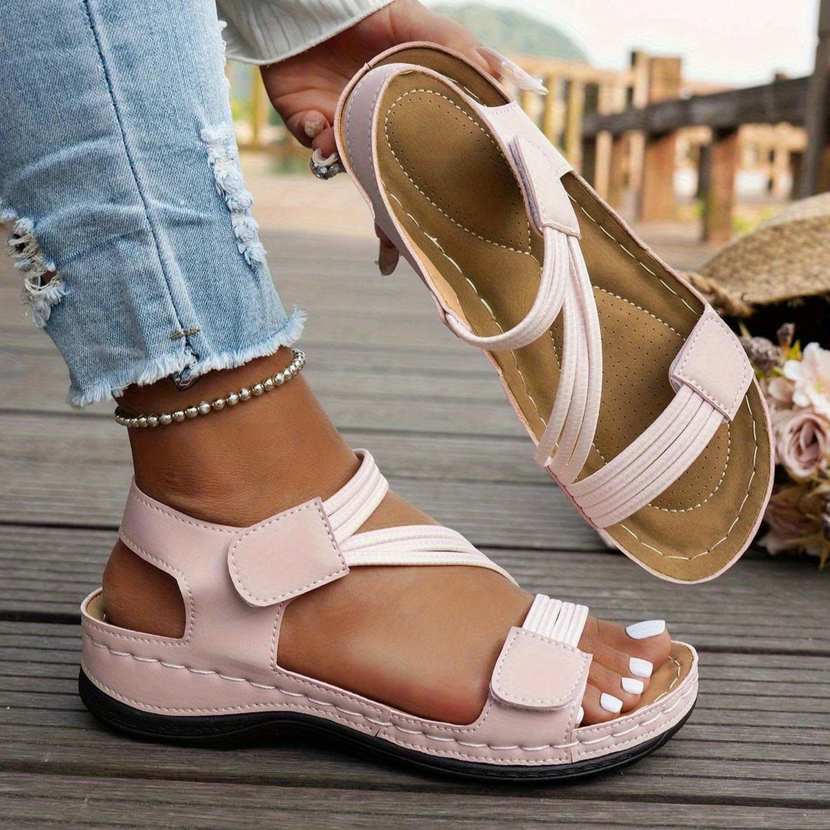 Women's Wedge Sandals – Open Toe Retro Platform Beach Shoes Wedge Sandals Axl Pink 36