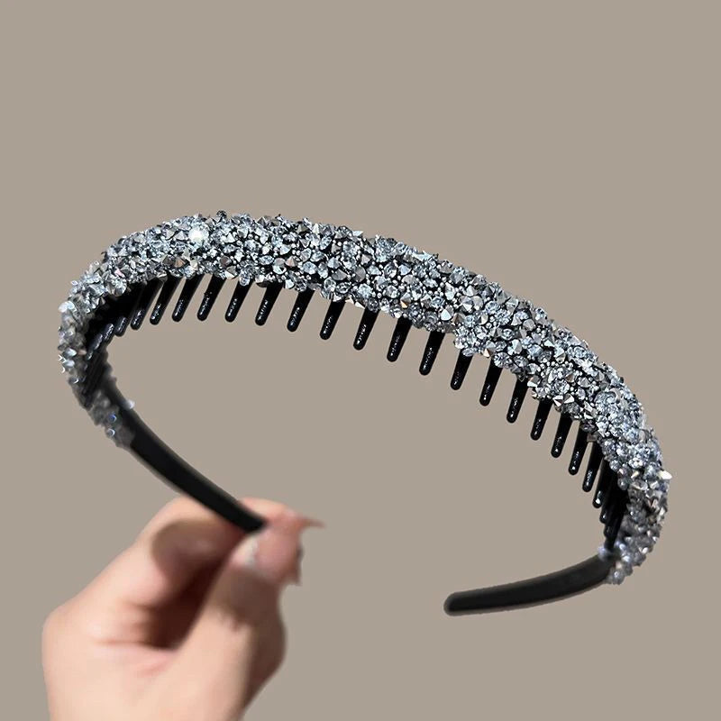 Rhinestone Non-Slip Toothed Headband – Shiny Hair Hoop Rhinestone Headband Axl Silver