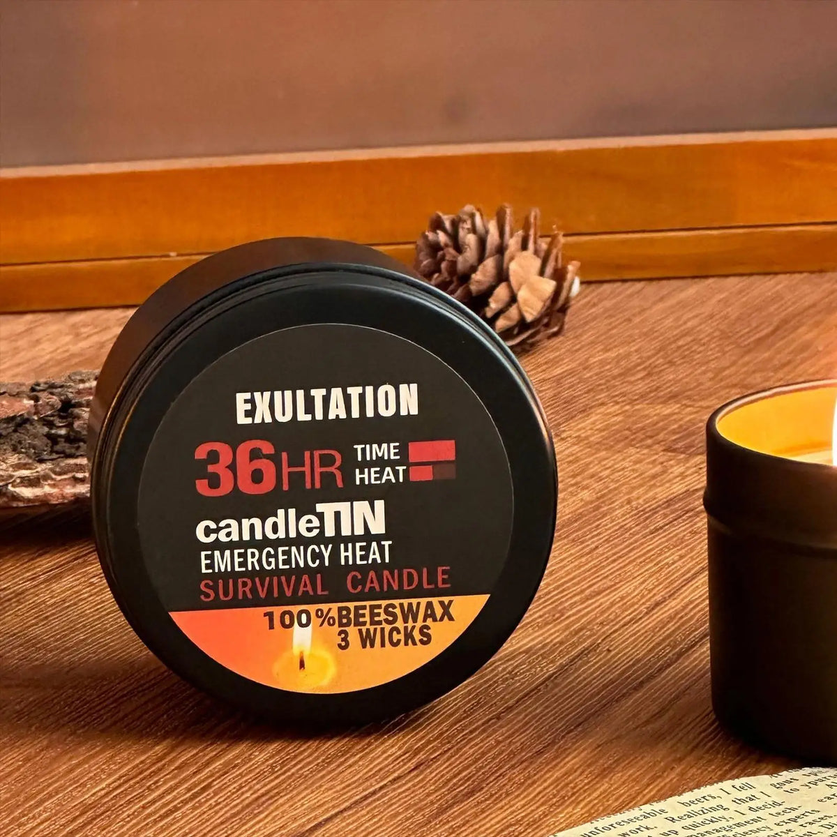 3-Wick Beeswax Survival Candle – 36-Hour Smokeless Jar Candle Emergency Jar Candle Axl