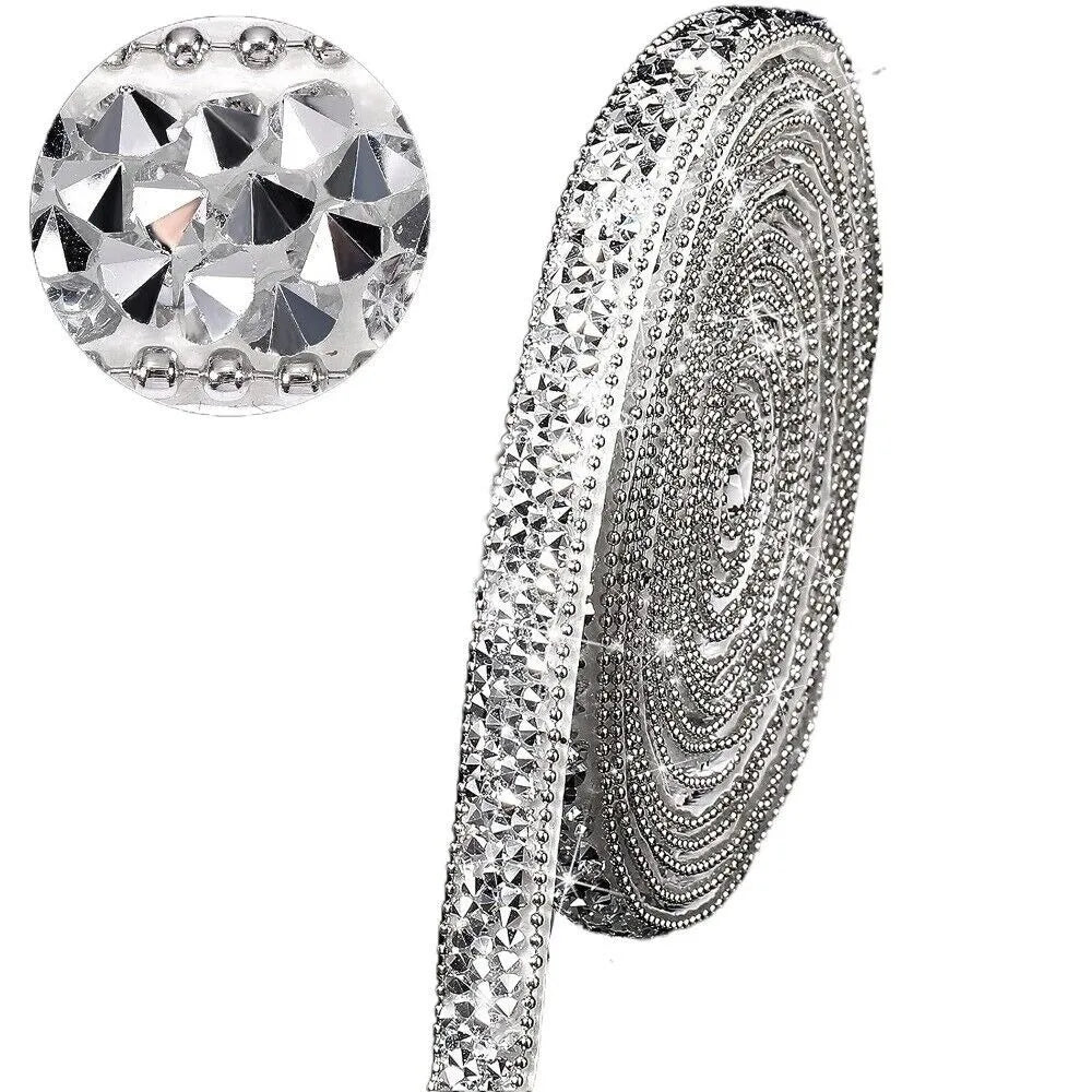 Self-Adhesive Rhinestone Ribbon 1cm – Bling Crystal Strip Craft Rhinestone Ribbon Axl Silver White
