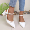 Women's Rhinestone Block Heel Cutout Sandals – Pointed Toe Block Heel Sandals Axl 34 WHITE