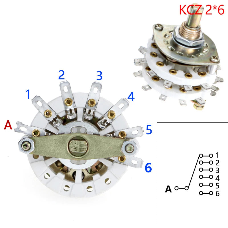 Rotary Switch Selector 2-Pole & 4-Pole Multi-Position with Cap Rotary Switch Axl KCZ 2x6