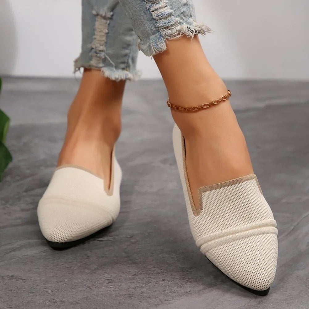 Women's Knitted Pointed Toe Flat Slip-On Shoes | Breathable Women's Flat Shoes Axl