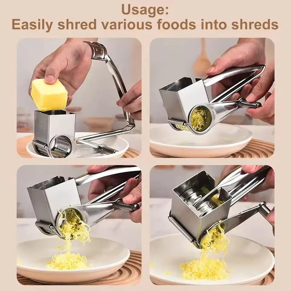 Rotary Cheese Grater – Stainless Steel Multi-Function Slicer Rotary Cheese Grater Axl