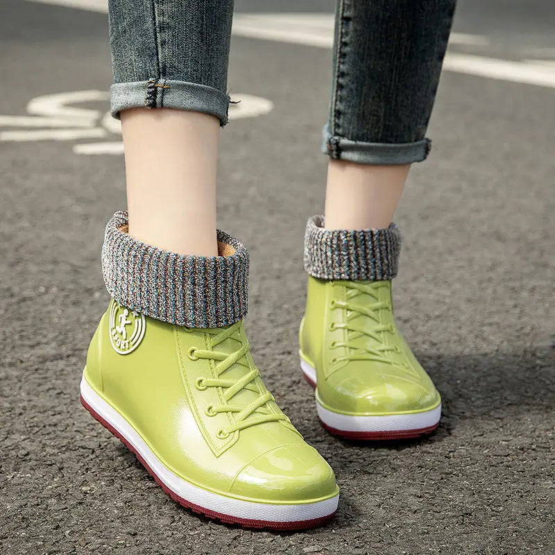 Women's Waterproof Ankle Rain Boots – Slip-On PVC Galoshes Women's Rain Boots Axl Green (insole) CN 41