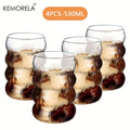 KEMORELA 6-Piece Wave Shape Heat-Resistant Glass Cup Set Glass Drinkware Set Axl 4PCS-530ML 301-400ml