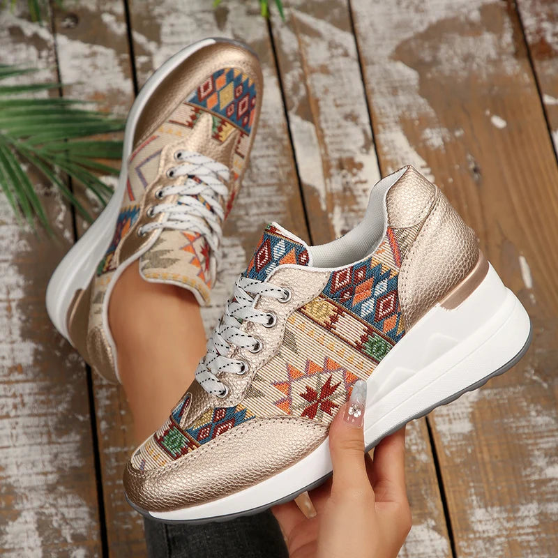 Women's Bohemian Wedge Platform Sneakers | Geometric Pattern Wedge Platform Sneakers Axl