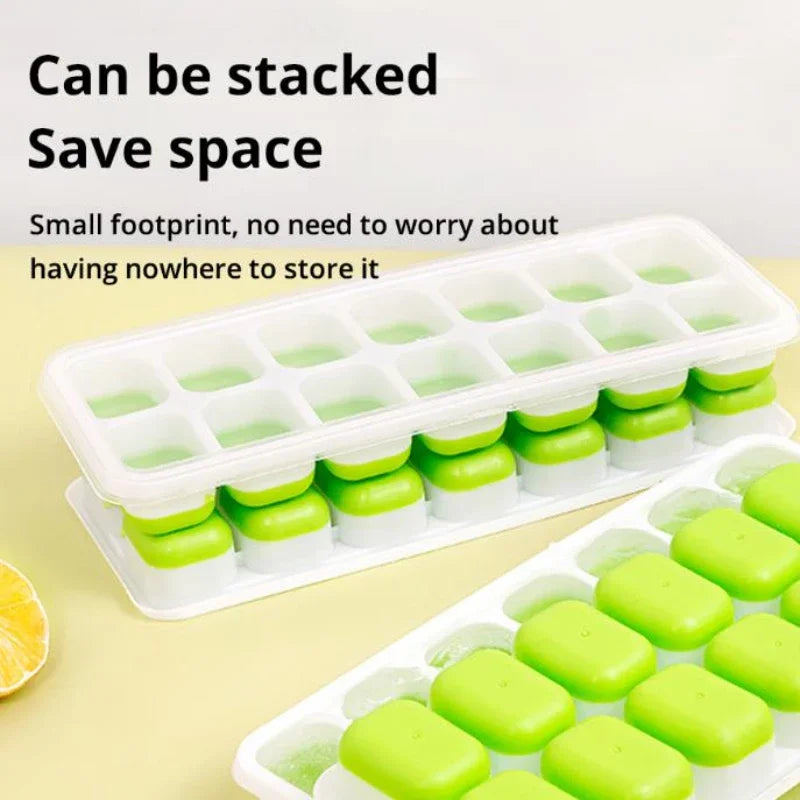 14-Grid Silicone Ice Cube Tray with Lid – Stackable Mold Silicone Ice Tray Axl