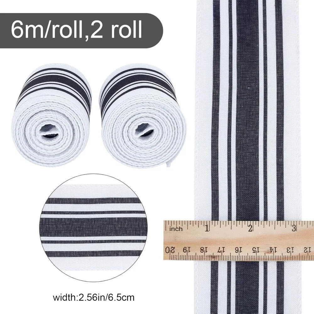 Black Stripe Jacquard Polyester Ribbon 2.5" – 2 Rolls 12 Yards Jacquard Ribbon Axl