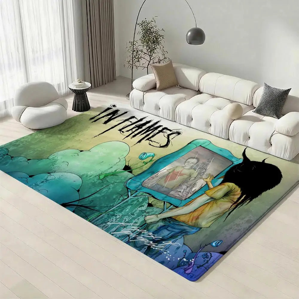 In Flames Band Flannel Floor Mat – Non-Slip Indoor Rug Flannel Floor Mat Axl