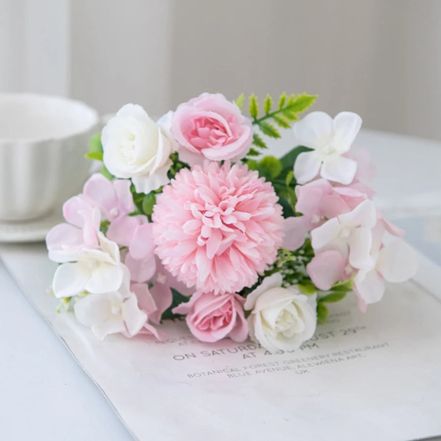 Silk Rose & Chrysanthemum Bouquet – Wedding Garden Decor Artificial Silk Bouquet Axl Light Pink 2pcs