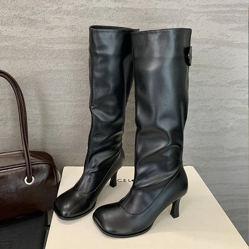 Women's Knee-High Boots | Round Toe Thin Heel Winter Booties Knee-High Boots Axl Black 40