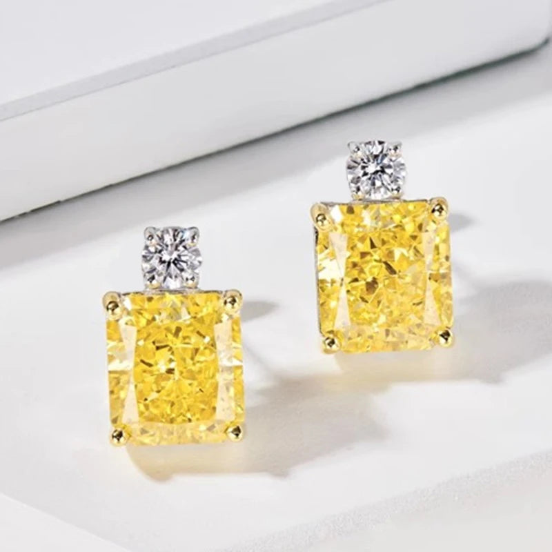 Huitan Two-Tone Geometric CZ Stud Earrings for Women CZ Stud Earrings Axl E5356