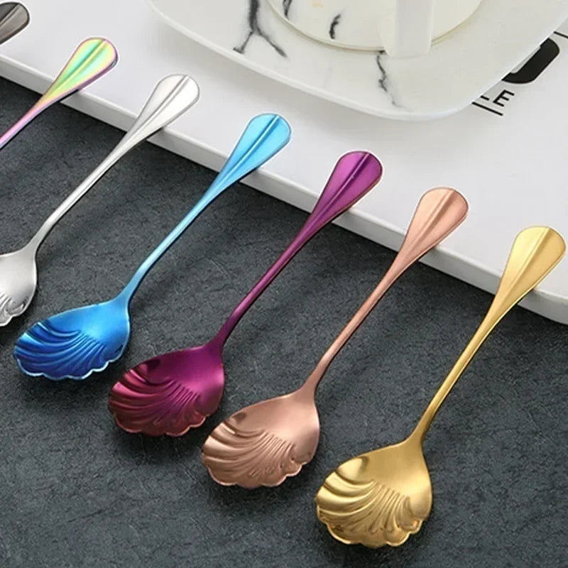 Shell Shape Stainless Steel Dessert Spoon – Rainbow Teaspoon Dessert Spoon Axl