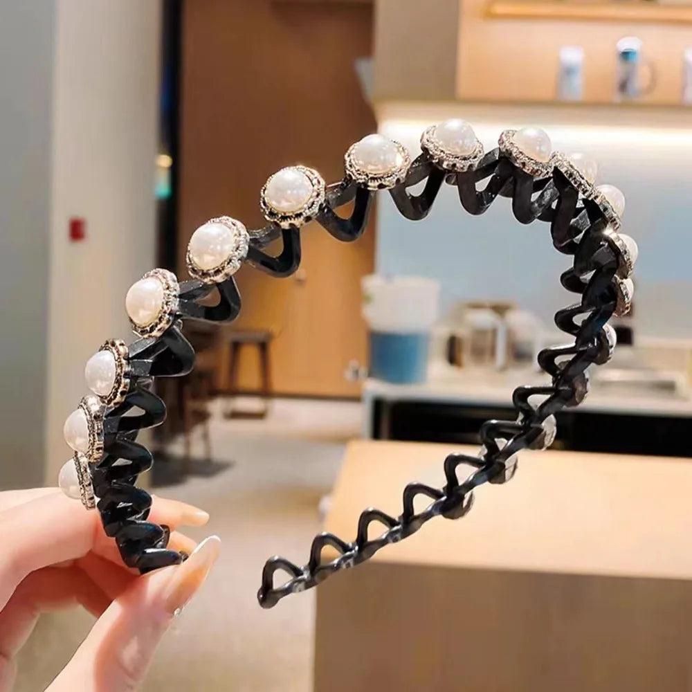 Rhinestone Pearl Hair Braider Headband – Floral Zircon Hair Headband Axl Style 2