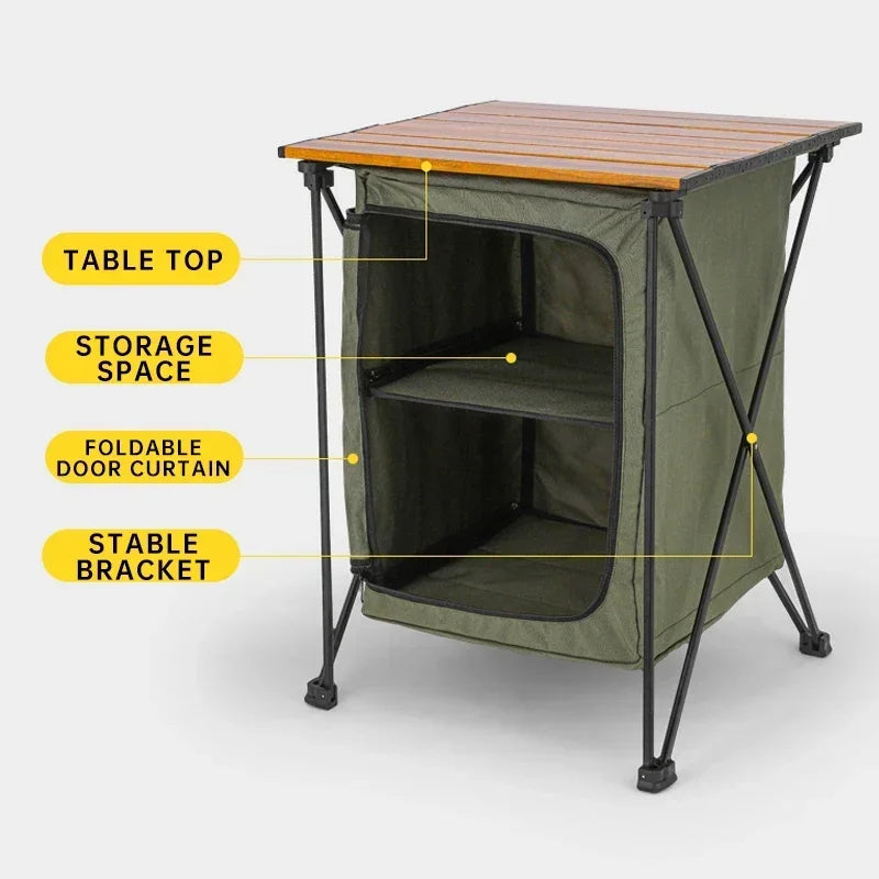 Folding Camping Cabinet – Double-Deck Oxford Cloth Outdoor Table Folding Camping Cabinet Axl