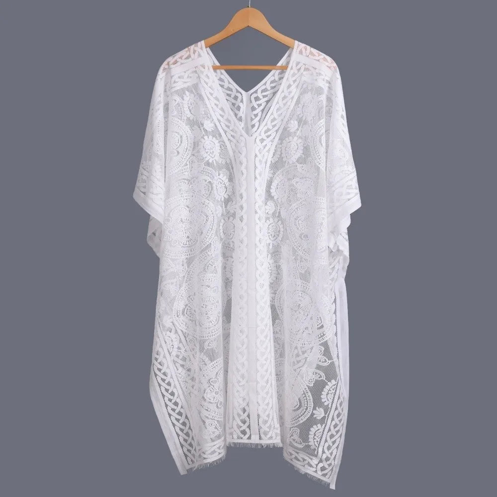 Lace Mesh Beach Cover Up – Bohemian Shawl Plus Size Women Swimsuit Cover Up Axl