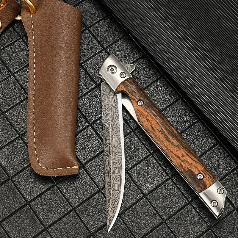 PLYS Folding Pocket Knife – Damascus Steel & Wood Handle EDC Folding Pocket Knife Axl