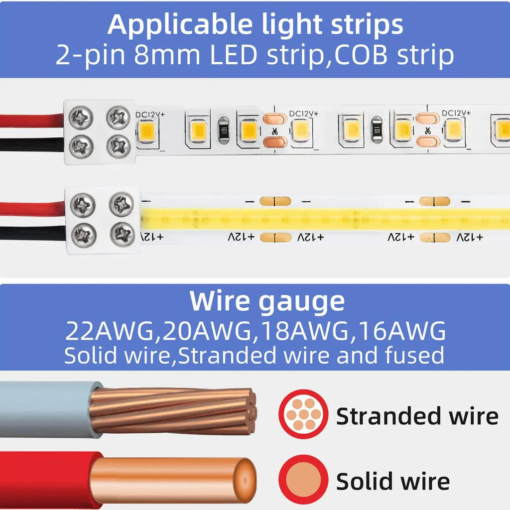 8mm LED Strip Connector – No-Solder Adapter for 5V 12V 24V LED Strip Connector Axl