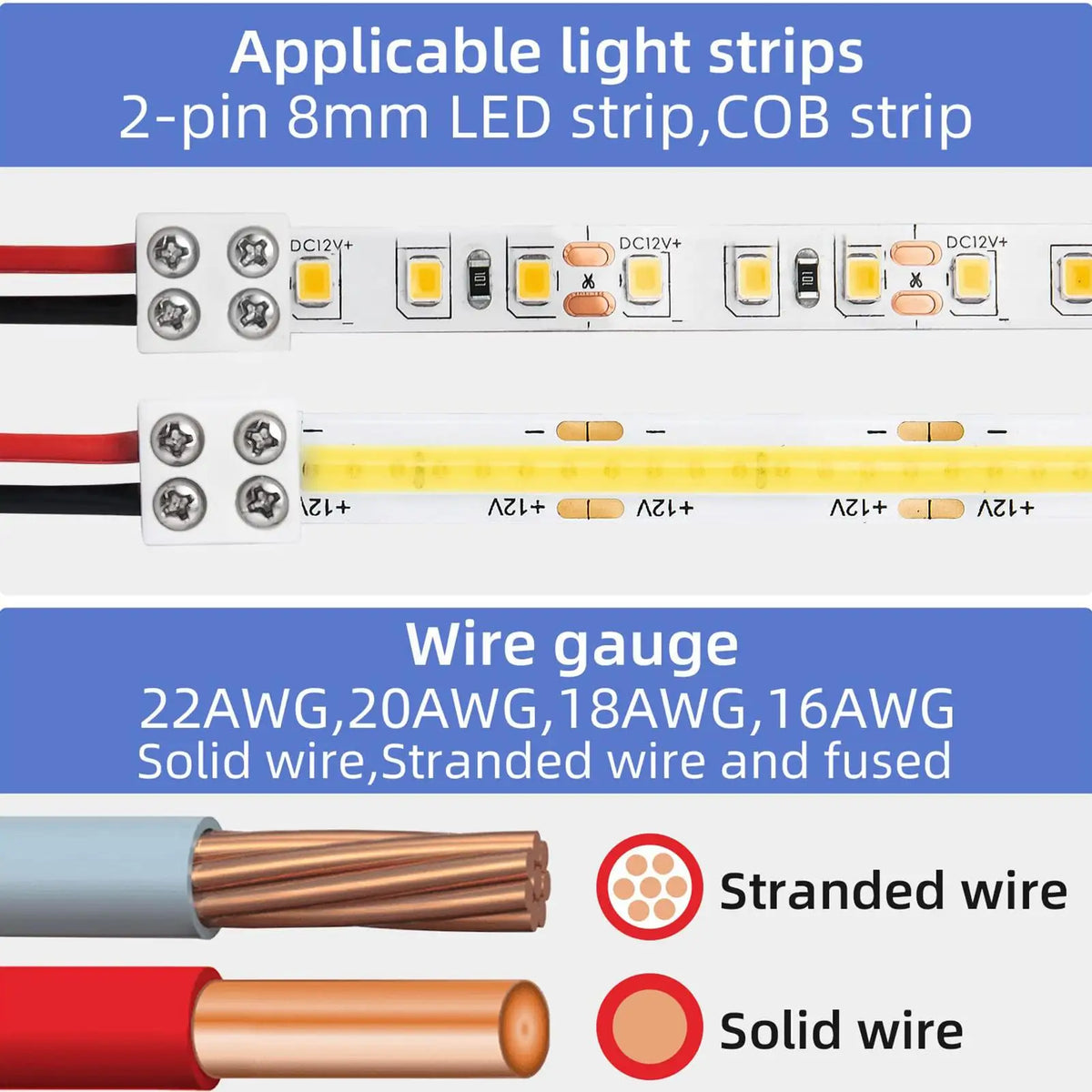 8mm LED Strip Connector – No-Solder Adapter for 5V 12V 24V LED Strip Connector Axl