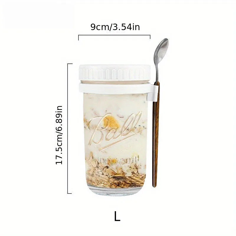 KEMORELA Overnight Oats Glass Cup with Spoon | Mason Tumbler Glass Meal Prep Cup Axl White-L
