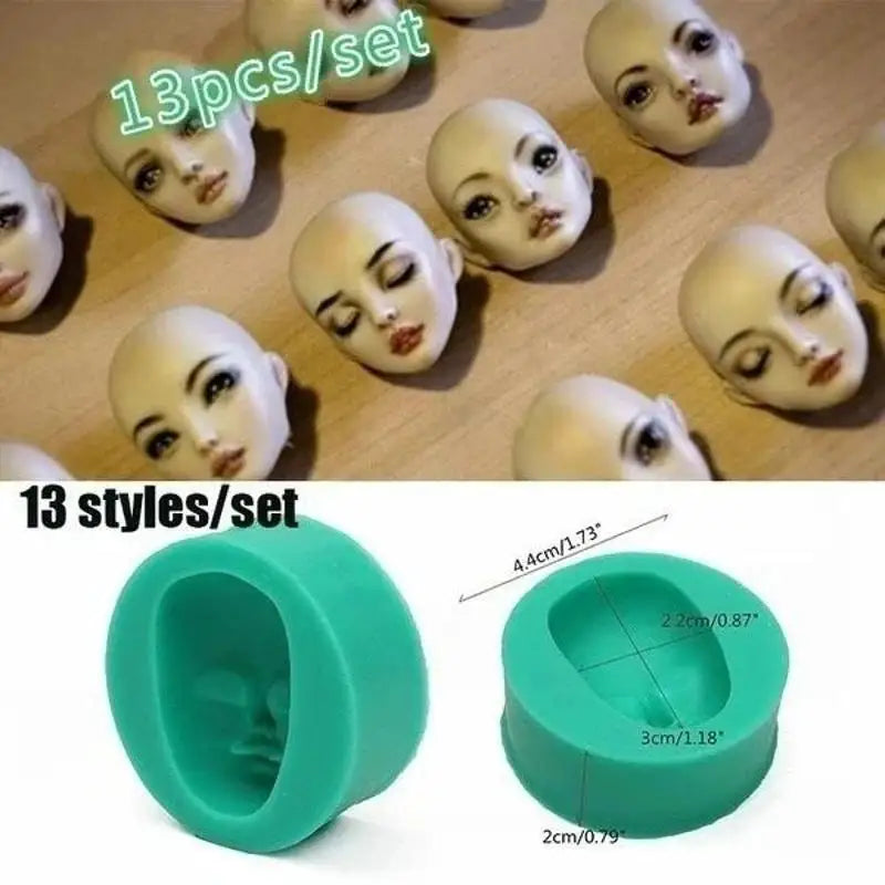 13-Pc 3D Doll Face Silicone Mold Set – Fondant & Chocolate Silicone Baking Mold Axl