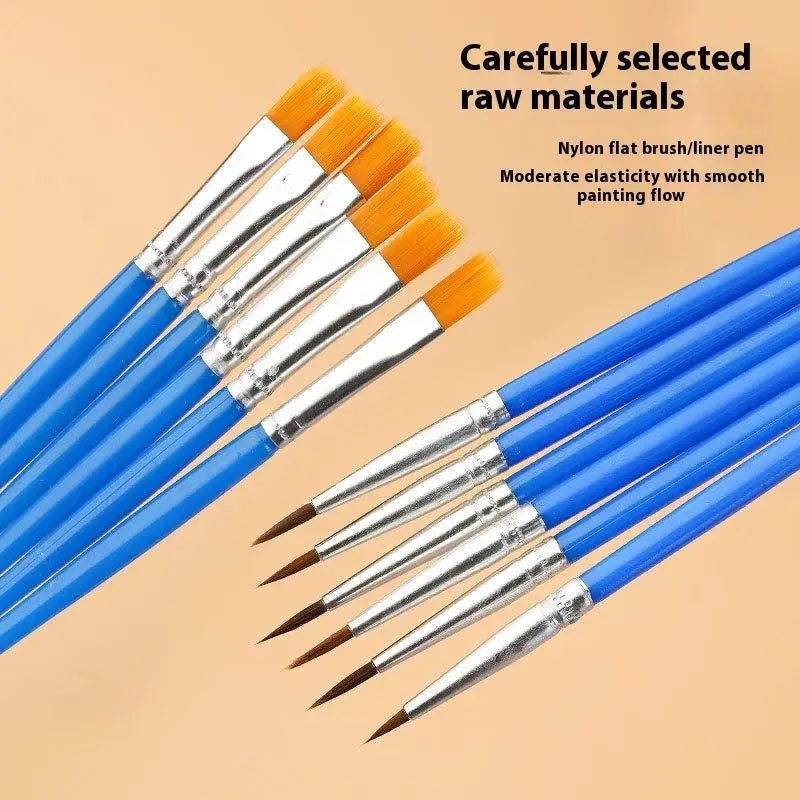 Nylon Painting Brushes Set – Round & Flat for Oil Acrylic Watercolor Art Brush Set Axl