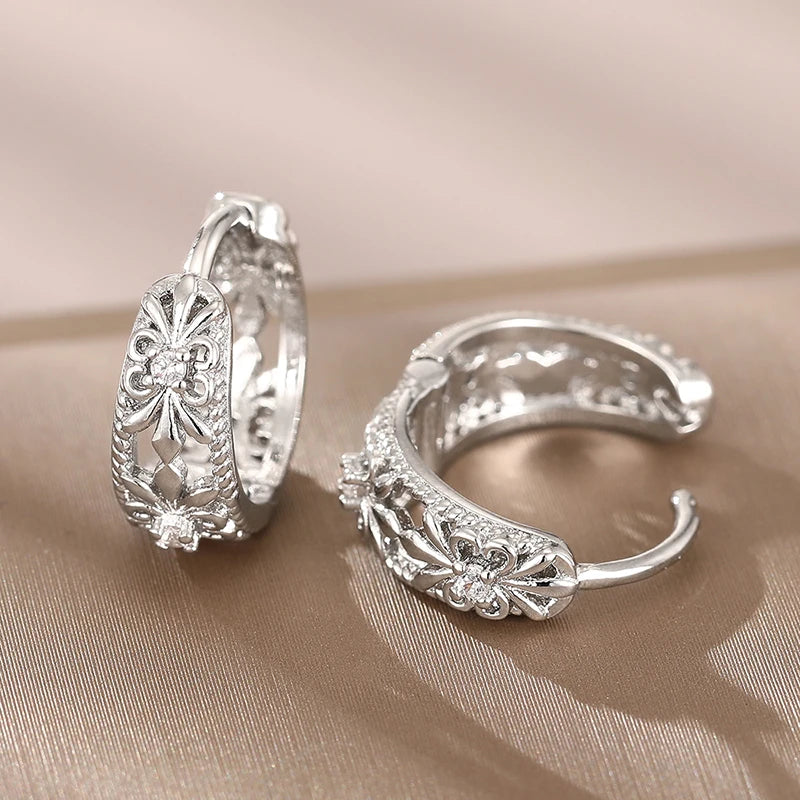 Huitan Cubic Zirconia Hollow Hoop Earrings – Silver & Gold Hoop Earrings Axl